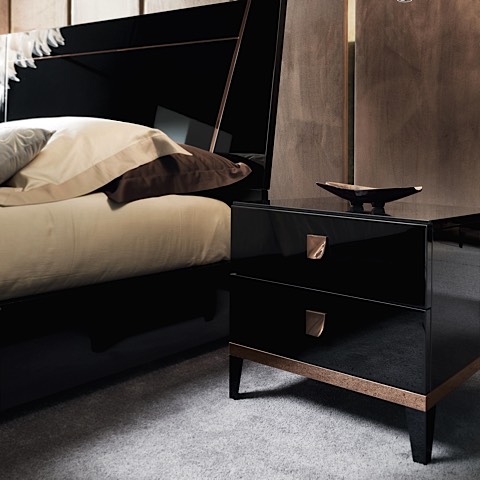 Baranello Nightstand Black High Gloss Rose Gold