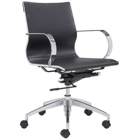 Leander Low Back Office Chair with Brushed Nickel Base