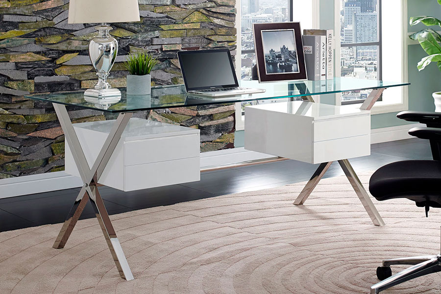 Archer Modern Glass Desk With Drawers Modern Digs